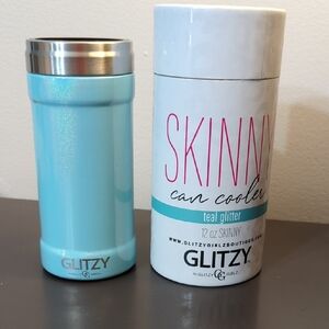 Glitzy Teal Glitter Skinny Can Cooler